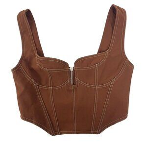White Fox Brown Contrast Stitching Bustier Corset Crop Top Size Medium
